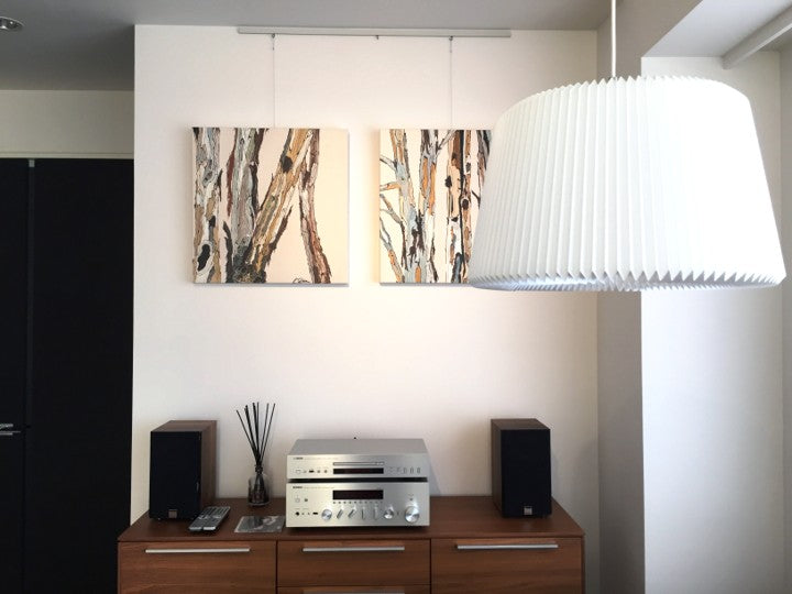 Neutral Tree Trunks Diptych — Large Two-Panel Square Canvas Wall Art