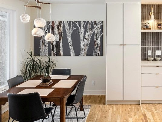Tree Trunks in White & Brown on Gray — Extra Wide Horizontal Canvas Wall Art