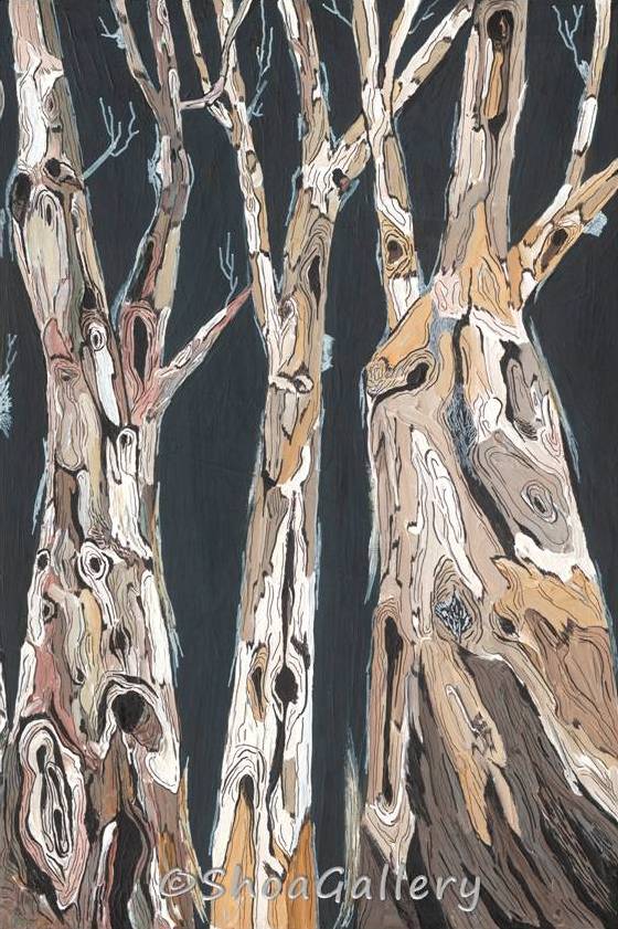 Masculine Dark Charcoal Trees Diptych — Oversized Two-Panel Canvas Wall Art