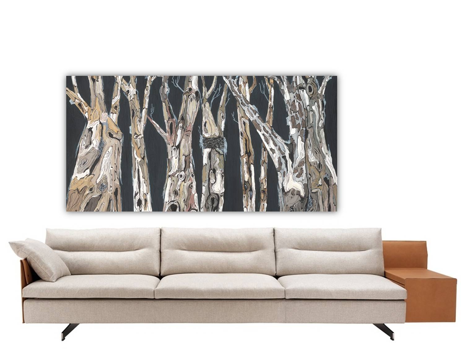Horizontal Dark Charcoal Trees — Oversized Masculine Canvas Wall Art