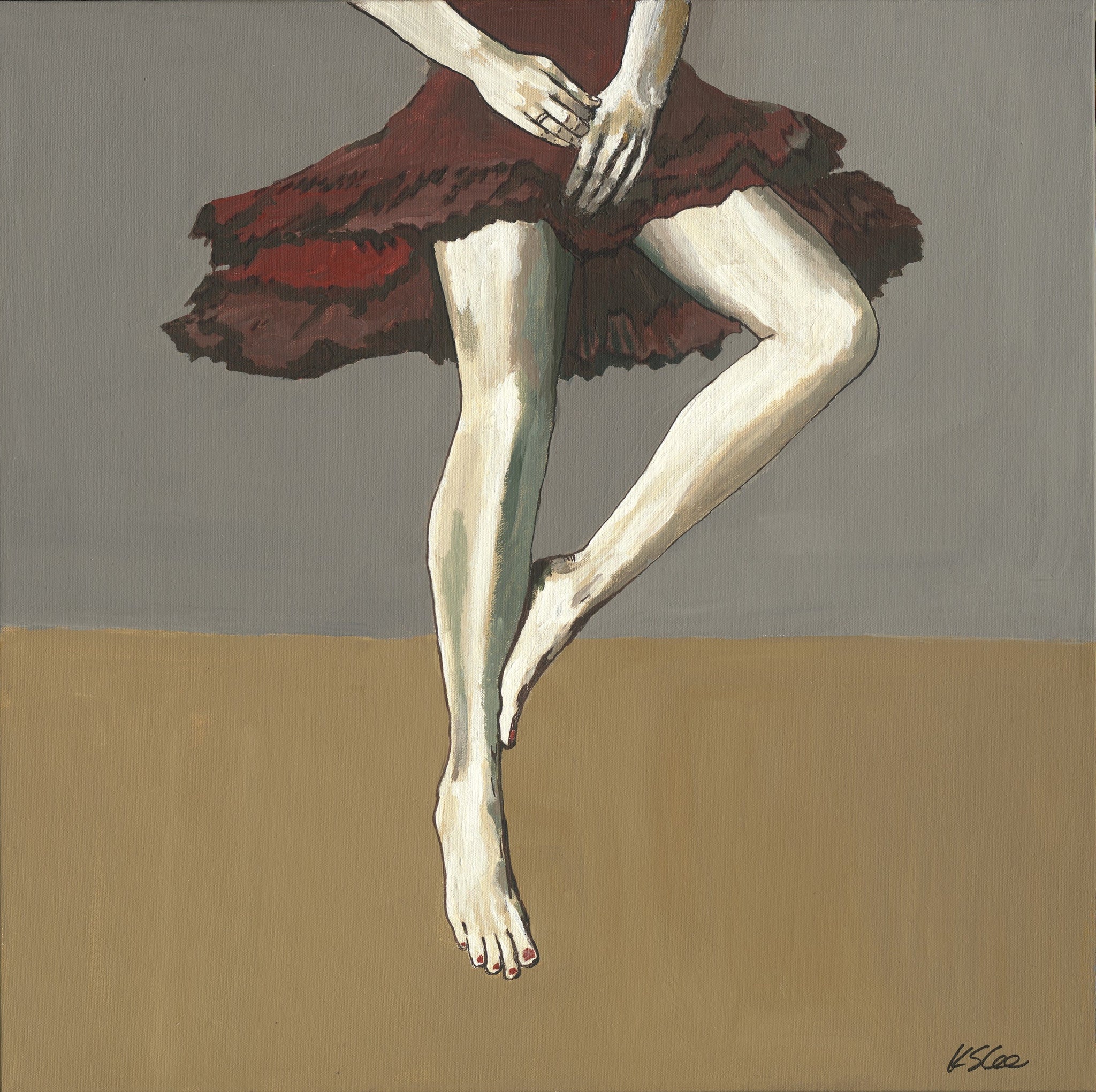 Oversized Figurative Square Wall Art Print - Provocative art of woman with bare legs and arms.