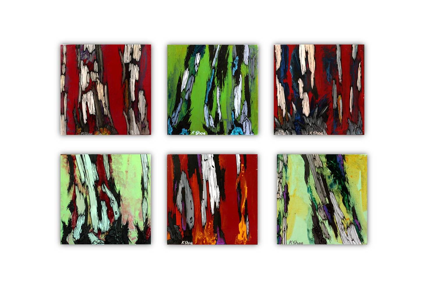 Original Pink & Fuchsia Abstract Painting of Trees — Original Mixed Media Small Wall Art