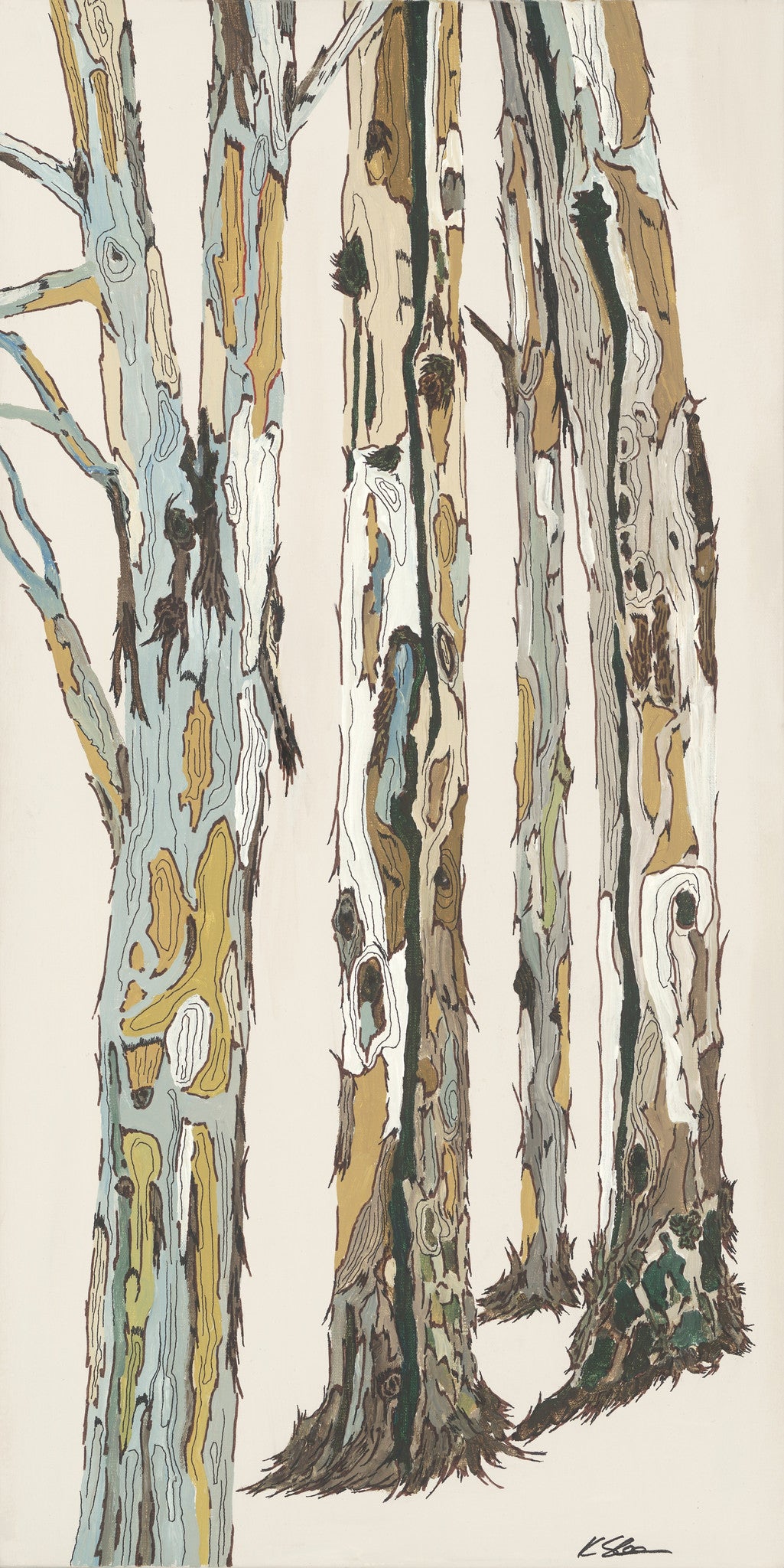 Huge Tree Trunks Diptych in Neutral Rustic Colors — Oversized Two-Panel Vertical Canvas Wall Art