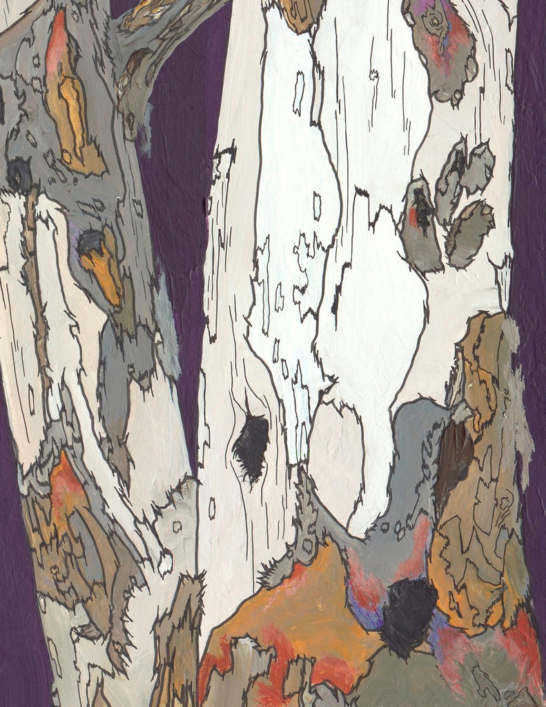 Long extra large purple wall art print huge canvas birch tree art landscape artwork