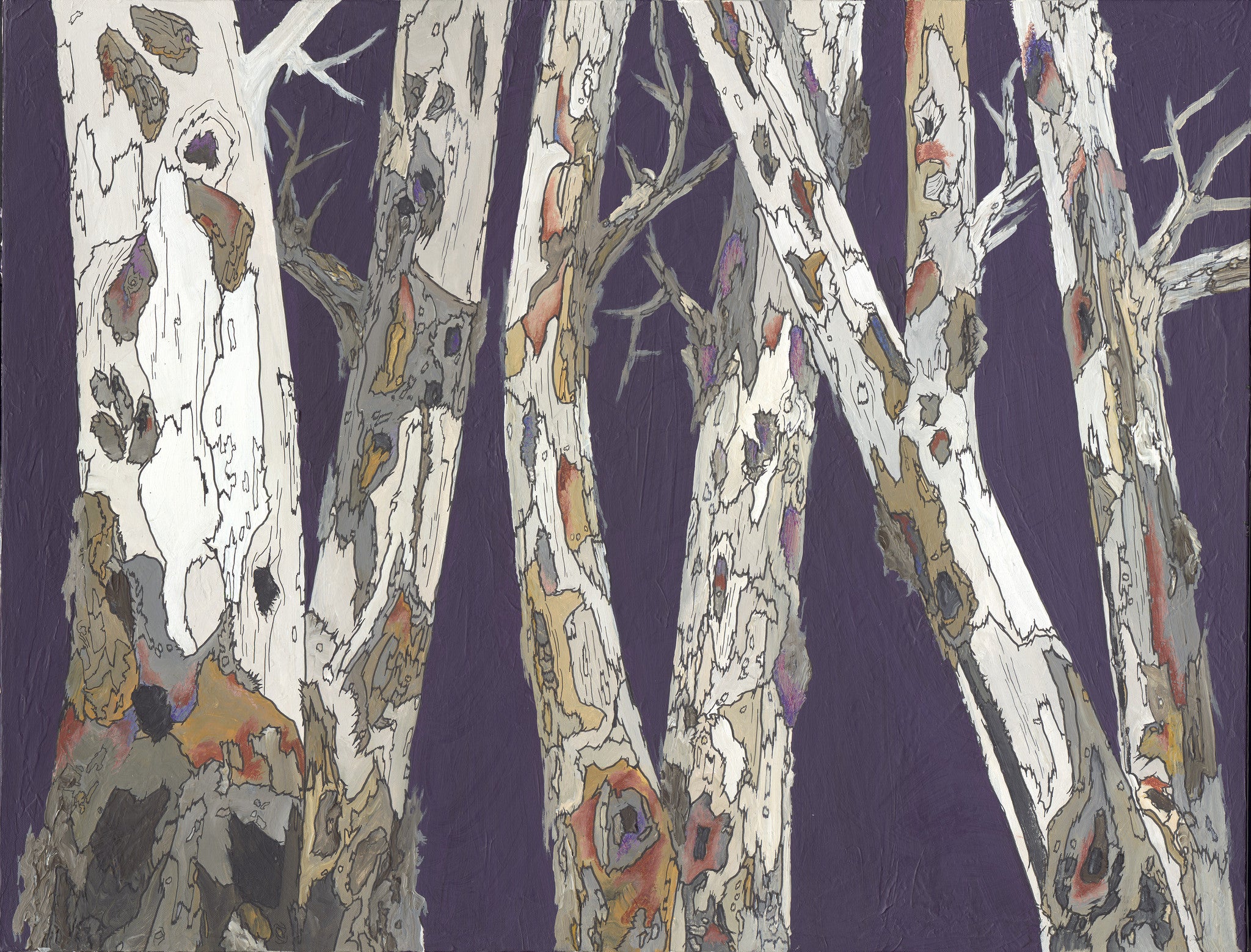 calm original artwork, purple wall art, painting of trees, original tree art, large tree art, large original painting of trees, large purple painting, large purple wall art, purple wall art, purple white painting, shoa gallery, calm painting, office wall art