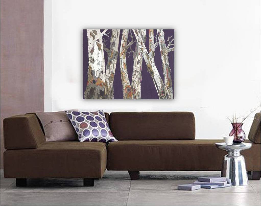 large original painting of trees, luxury gifts for men, luxury gift ideas, shoa gallery, large original artwork, original canvas wall art, original canvas art, original painting of trees, original tree art, purple tree art, original landscape painting, painting of tree branches, original landscape purple, artwork over sofa, artwork over couch, purple bedroom wall decor, living room purple wall art, dining room wall art, original purple painting