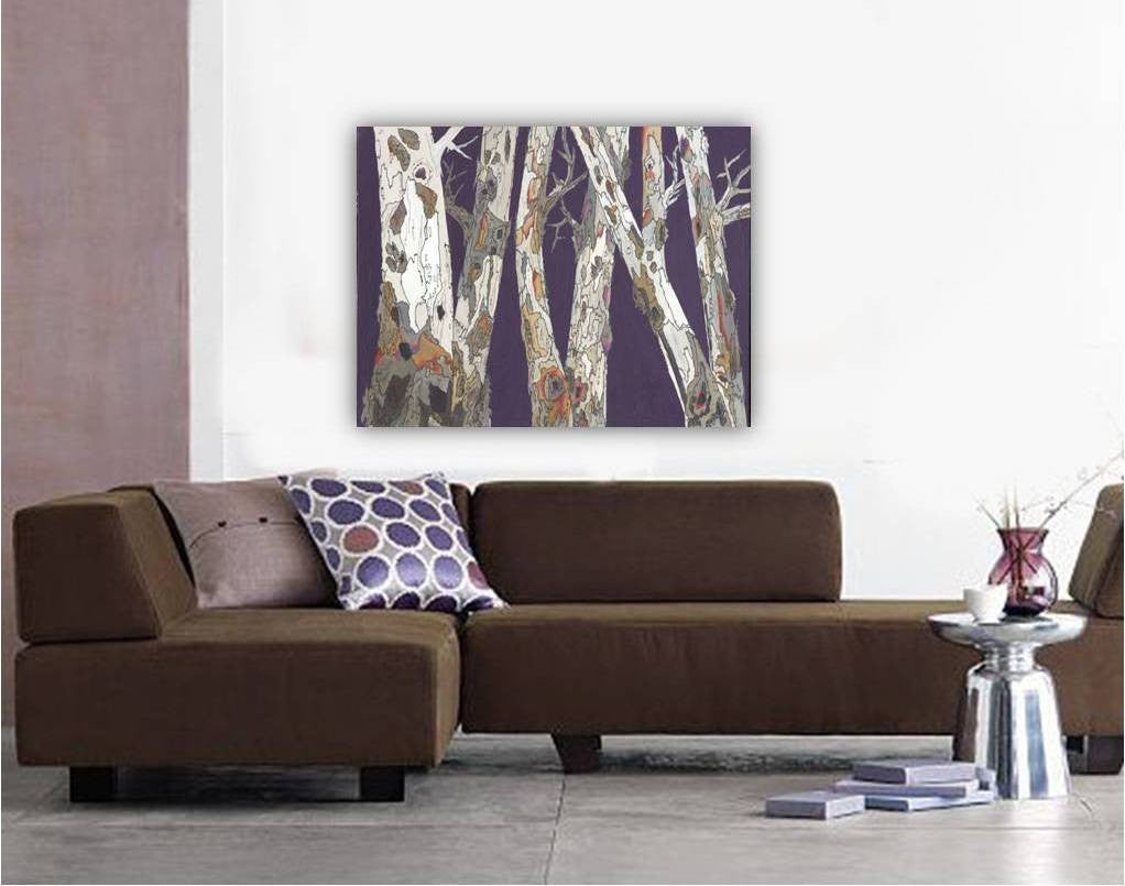 Purple Birch Trees — Oversized Masculine Horizontal Canvas Wall Art