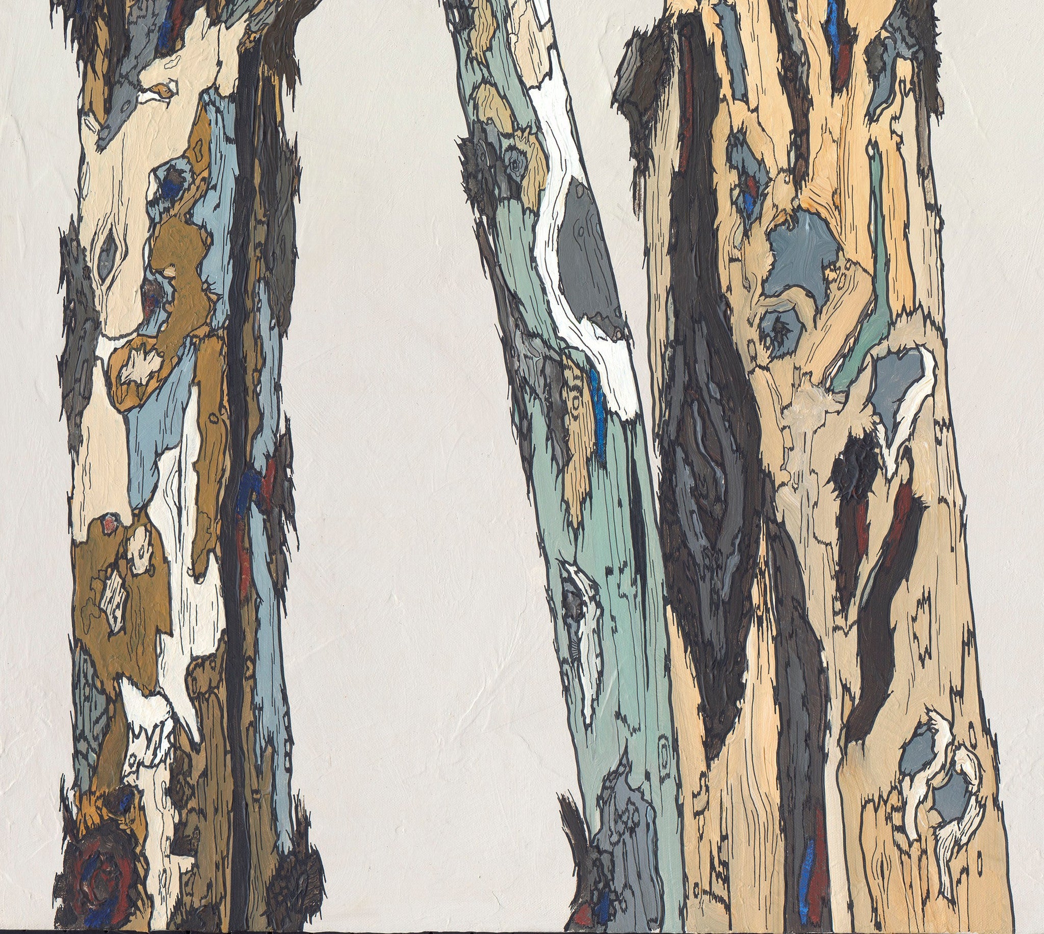 Close-up artwork detail of textured tree trunk original painting