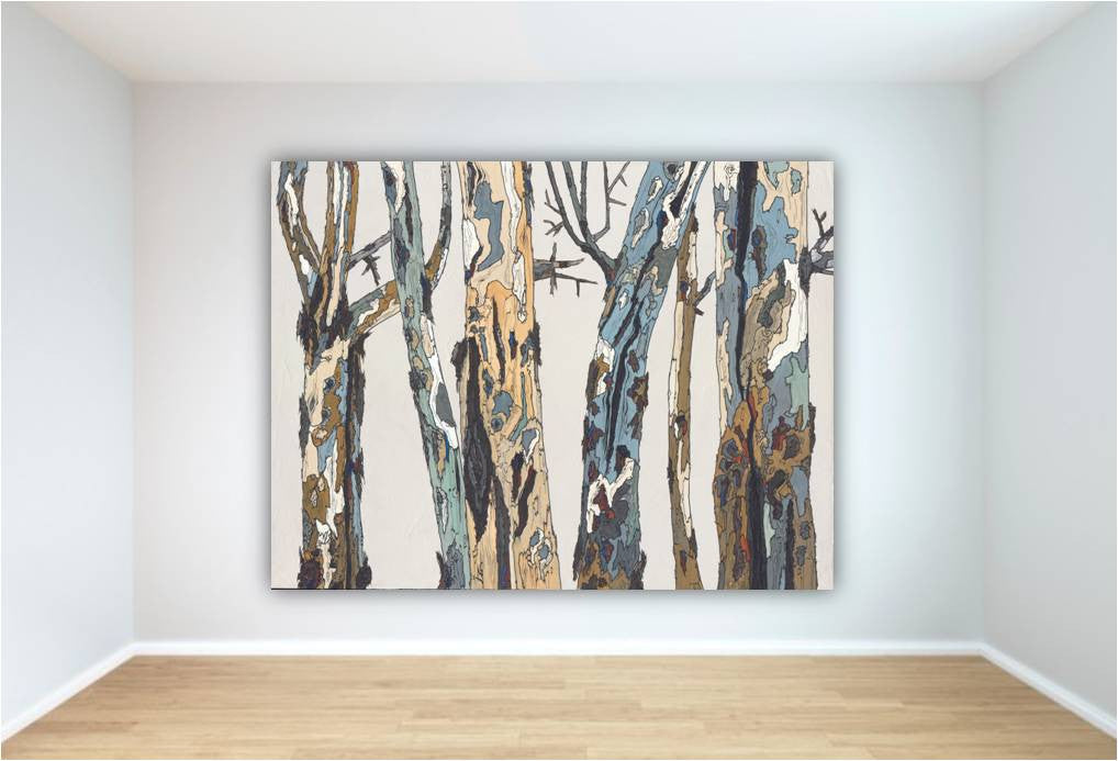 Huge canvas print of tree art in a large blank wall in a living room, conference room, or a dining room.