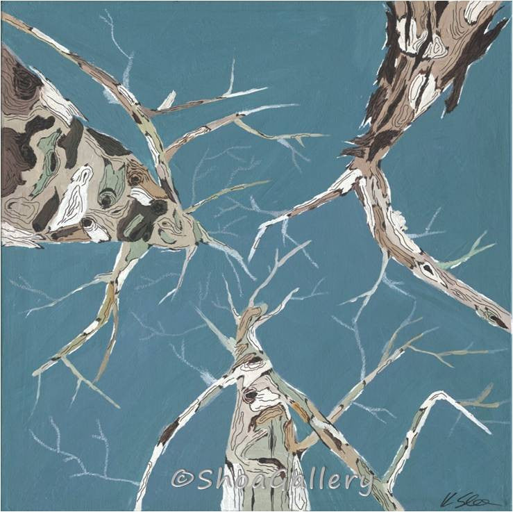 Original Torquoise Painting of Tree Canopy for Bedroom & Nursery - Sky Blue Wall Art
