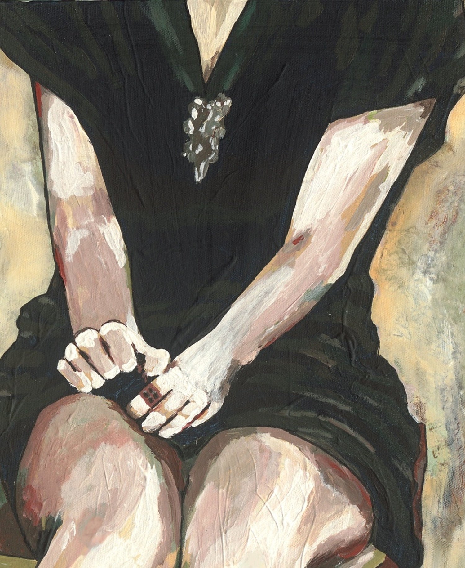 Seated Woman in Black Dress Artwork — Oversized Sensual Figurative Canvas Wall Art