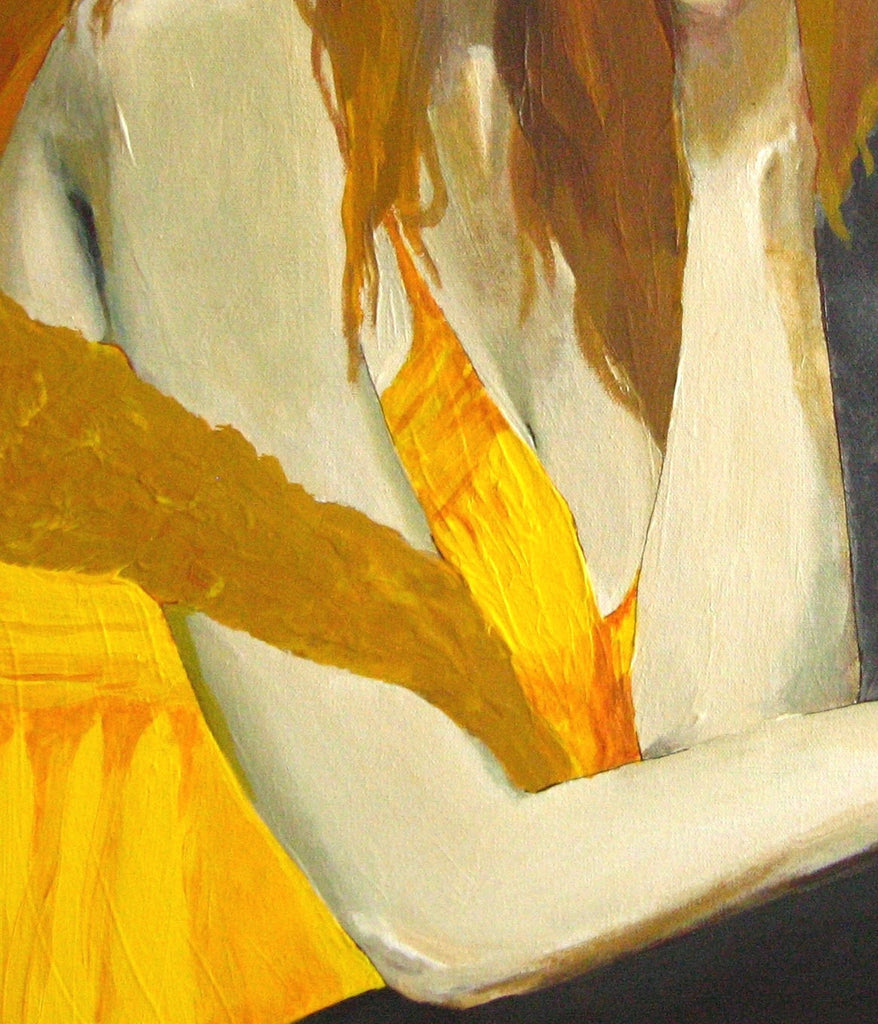 sexy painting of woman body, original painting woman body, original sexy painting of redhead, sexy bedroom decor, yellow bedroom decor, yellow bathroom wall art, yellow gray living room wall art, living room wall art, one of a kind gift for her, gift to impress her, sexy bedroom wall art