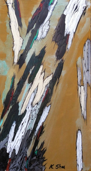 Abstract Ocher Wall Art with Trees — Original Large Landscape Painting