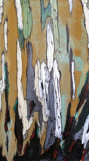 Abstract Ocher Wall Art with Trees — Original Large Landscape Painting