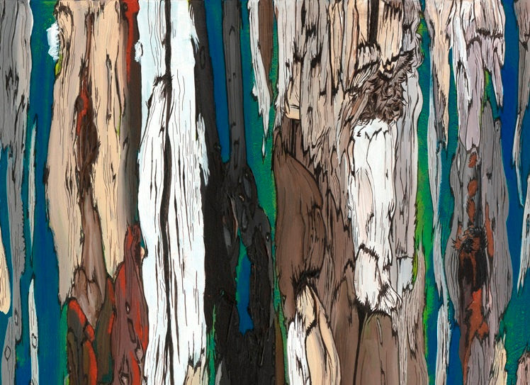 Dark Blue Abstract Tree Landscape Wall Art — Original Extra Large Masculine Painting