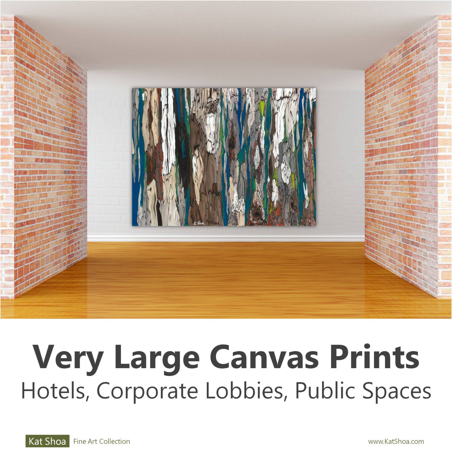 Huge abstract canvas art print in an industrial or commercial space