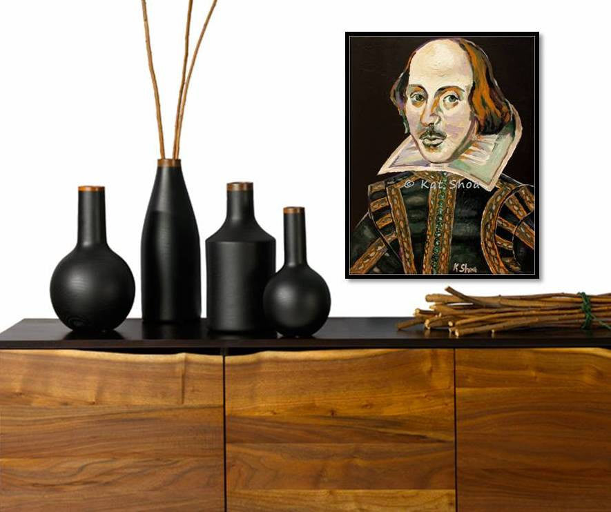 Black & Gold Canvas Art for Library & Home Office - William Shakespeare Portrait in a rustic modern setting
