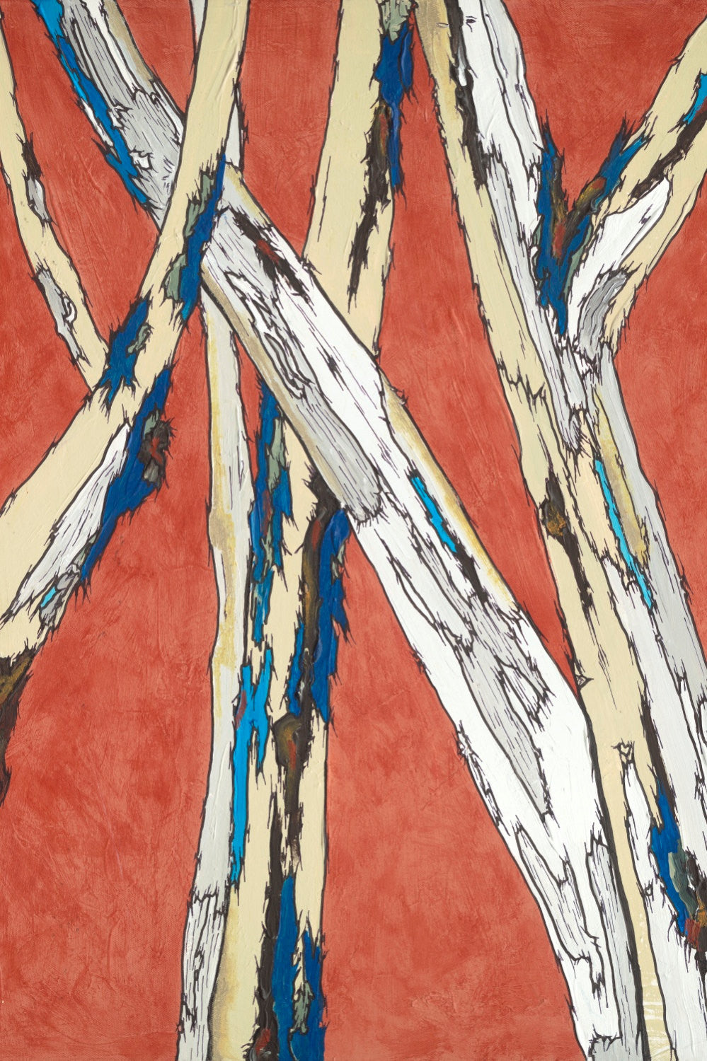 Orange & Blue Birch Trees Diptych — Oversized Two-Panel Canvas Wall Art