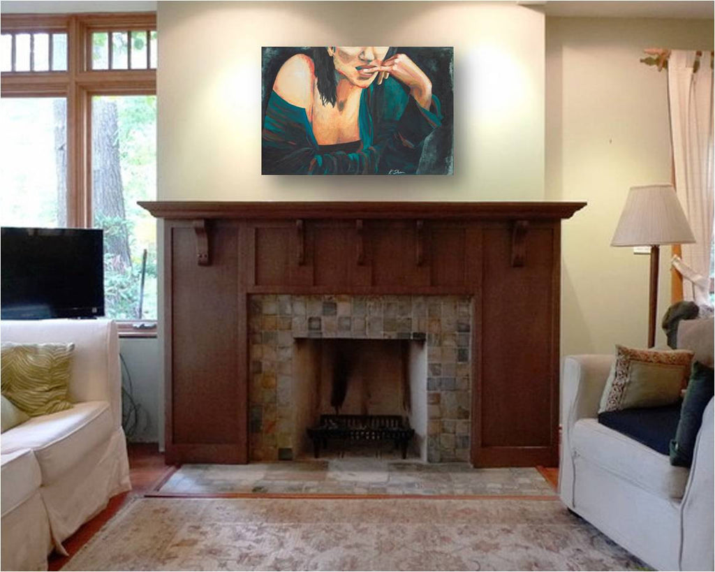 large wall art transitional decor, large wall art over fireplace mantle, sexy woman artwork, painting of sexy women, sexy bedroom artwork