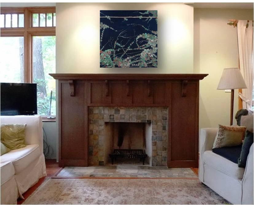Asian inspired canvas artwork print in a traditional living room