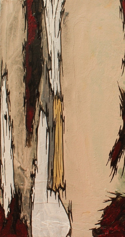 Original Painting in Beige and Neutrals - Abstract Tree Trunks Mixed Media Small Artwork