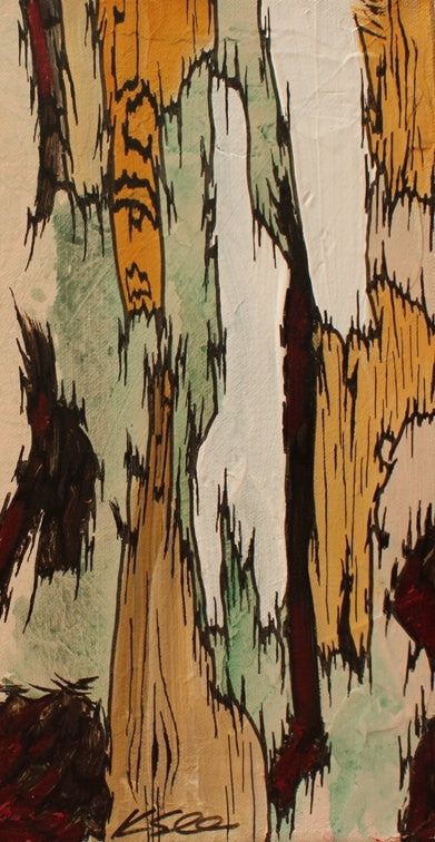 Original Painting in Beige and Neutrals - Abstract Tree Trunks Mixed Media Small Artwork
