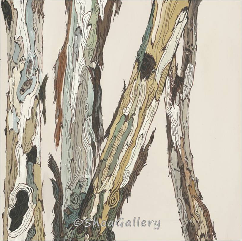 Neutral Tree Trunks Diptych — Large Two-Panel Square Canvas Wall Art
