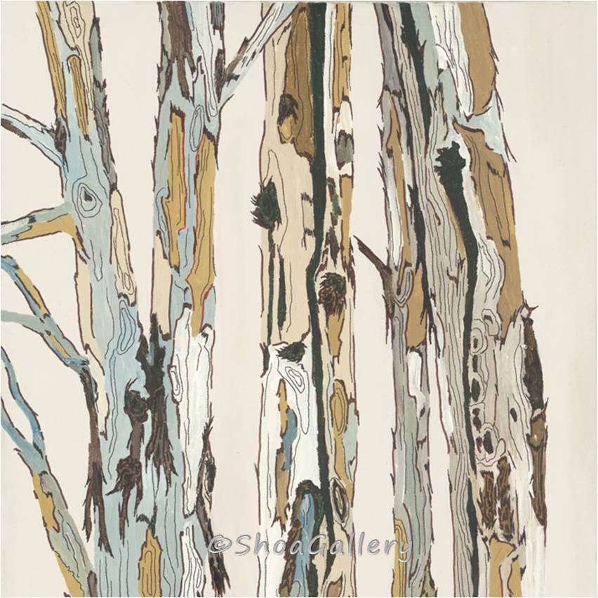 Neutral Tree Trunks Diptych — Large Two-Panel Square Canvas Wall Art