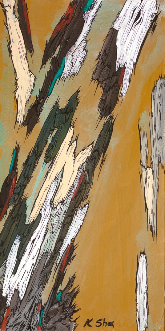 Large Ochre Abstract Tree Trunks Diptych — Two-Panel Canvas Wall Art