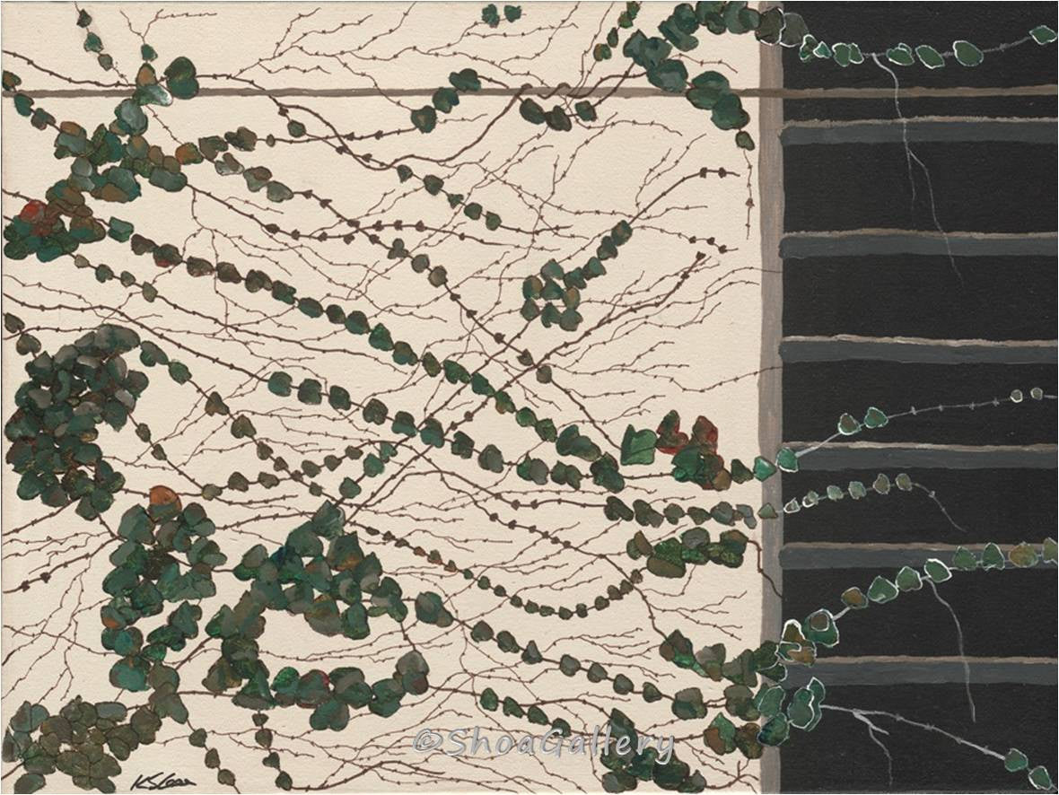 Vines on Wall & Black Gates Triptych — Oversized Botanical Canvas Wall Art