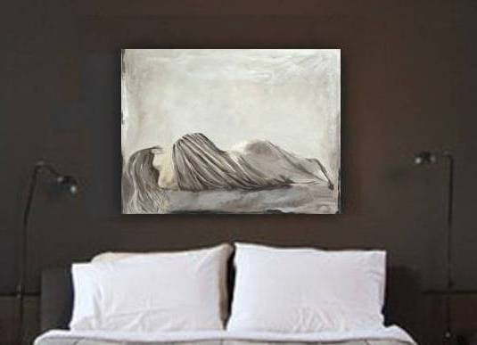 Large Sensual Figurative Canvas Wall Art in a dark moody modern bedroom