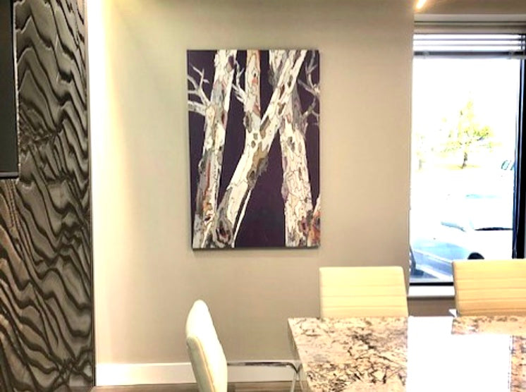 Modern Purple Birch Trees Extra Large Canvas Giclee Print - Office and Home Decor Tree Art