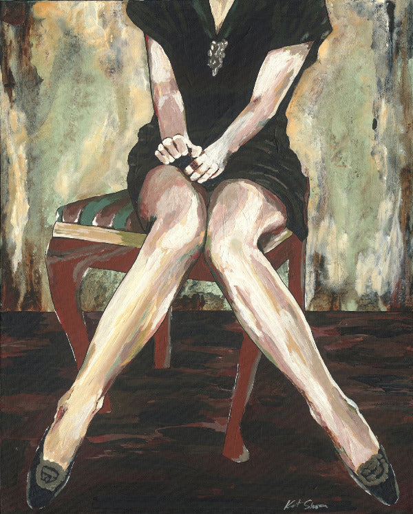 Oversized Sensual Figurative Canvas Wall Art - Seated Woman in Black Dress Artwork. For bedrooms, intimate spaces.