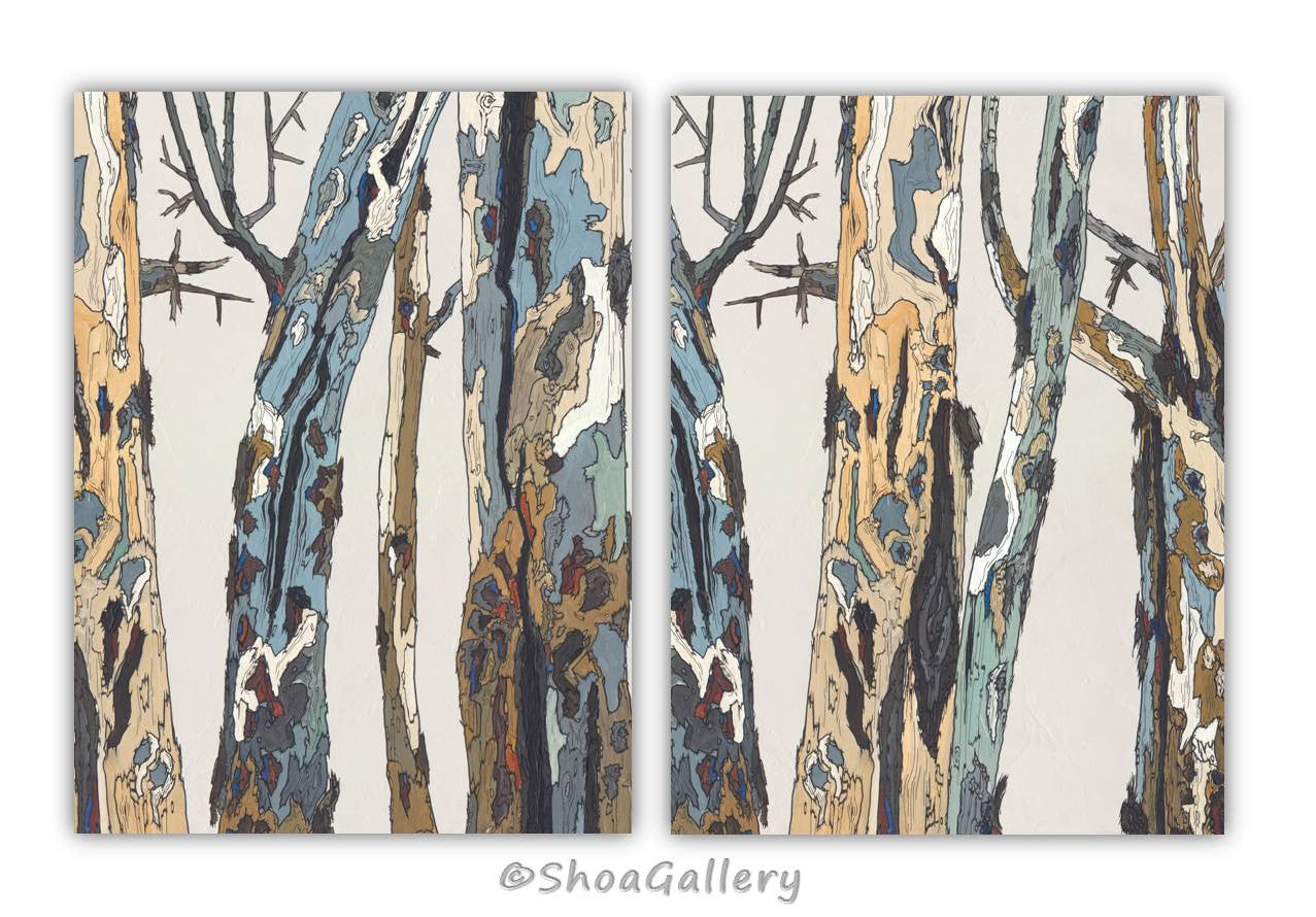 Extra Large Tree Trunks Diptych Canvas Print Artwork - for large blank walls in modern, contemporary, transitional spaces