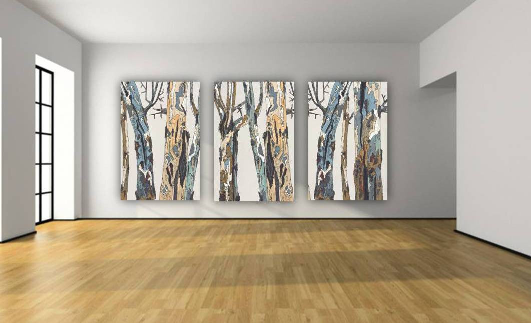 Pastel and White Tree Triptych — Huge Three-Panel Canvas Print Wall Art