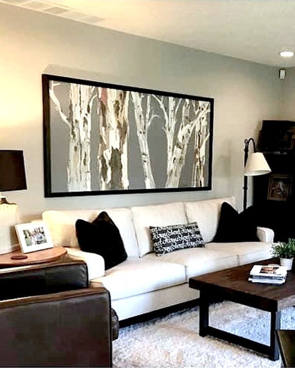 Tree Trunks in White & Brown on Gray — Extra Wide Horizontal Canvas Wall Art