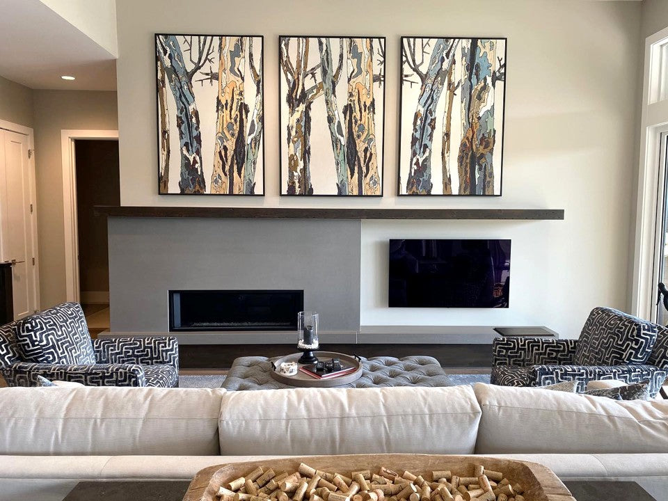 Pastel and White Tree Triptych — Huge Three-Panel Canvas Print Wall Art