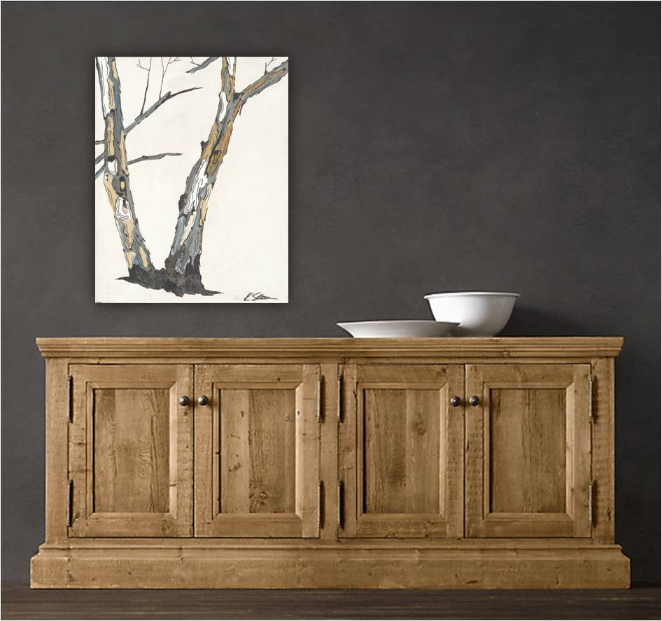 Modern artwork rustic decor birch trees - #1 in a set of 4 - affordable