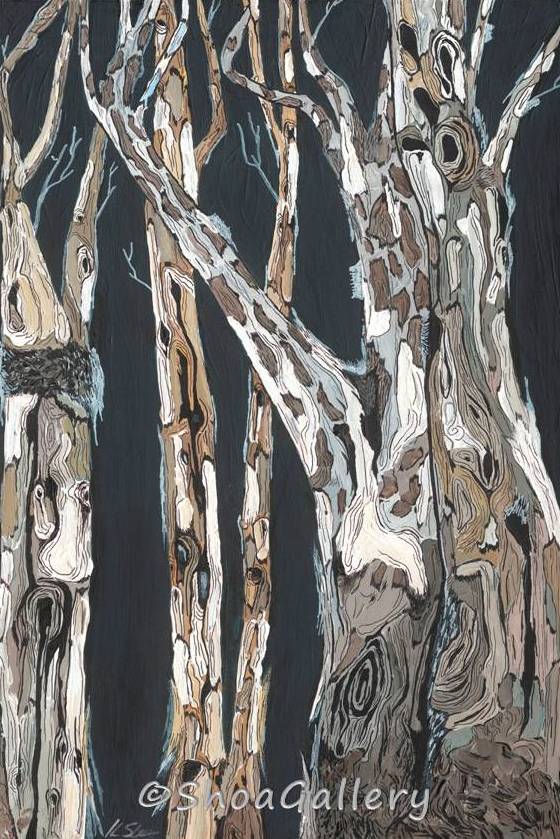 Masculine Dark Charcoal Trees Diptych — Oversized Two-Panel Canvas Wall Art