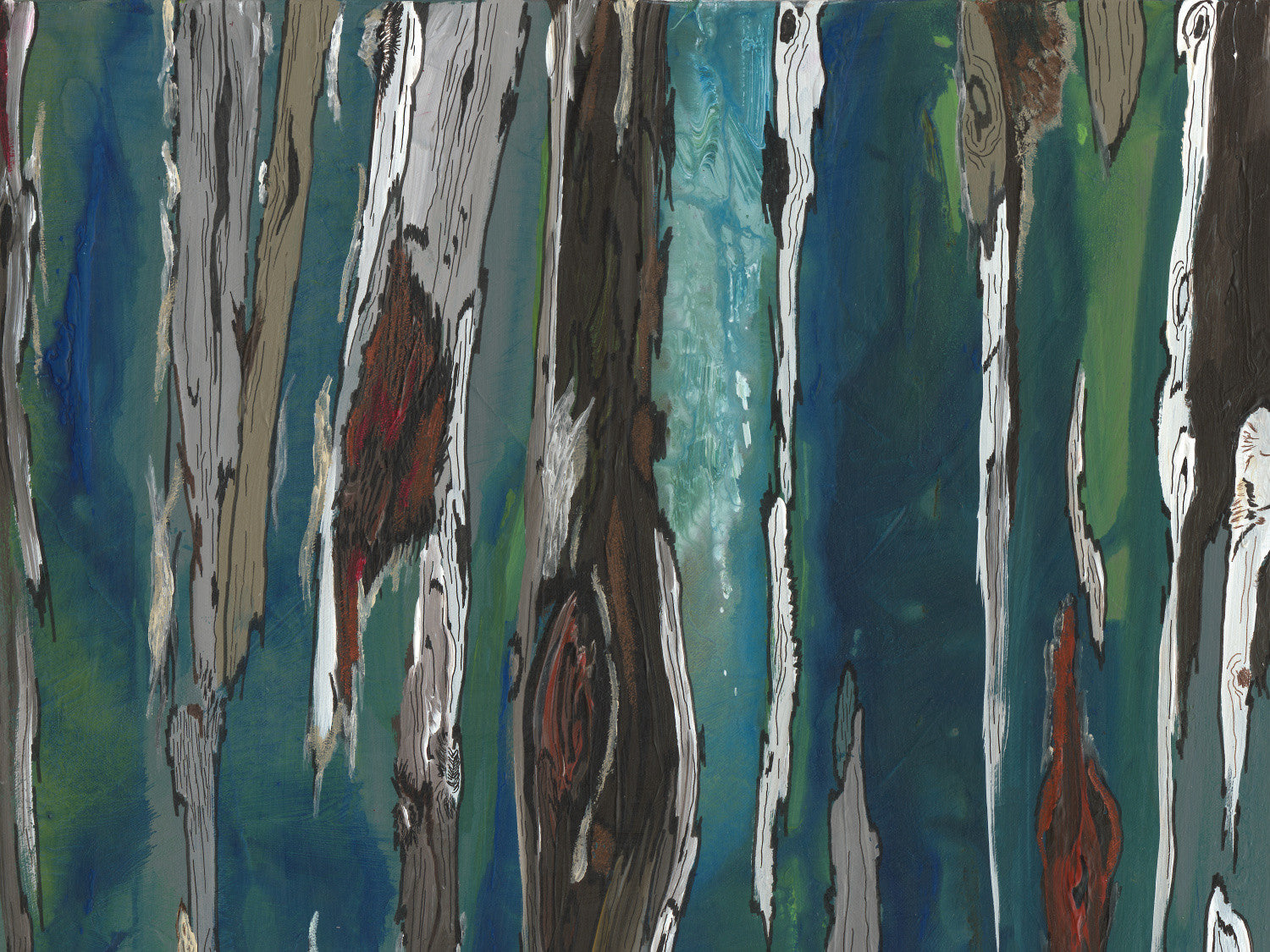 Modern Abstract Blue Trees — Oversized Square Canvas Wall Art