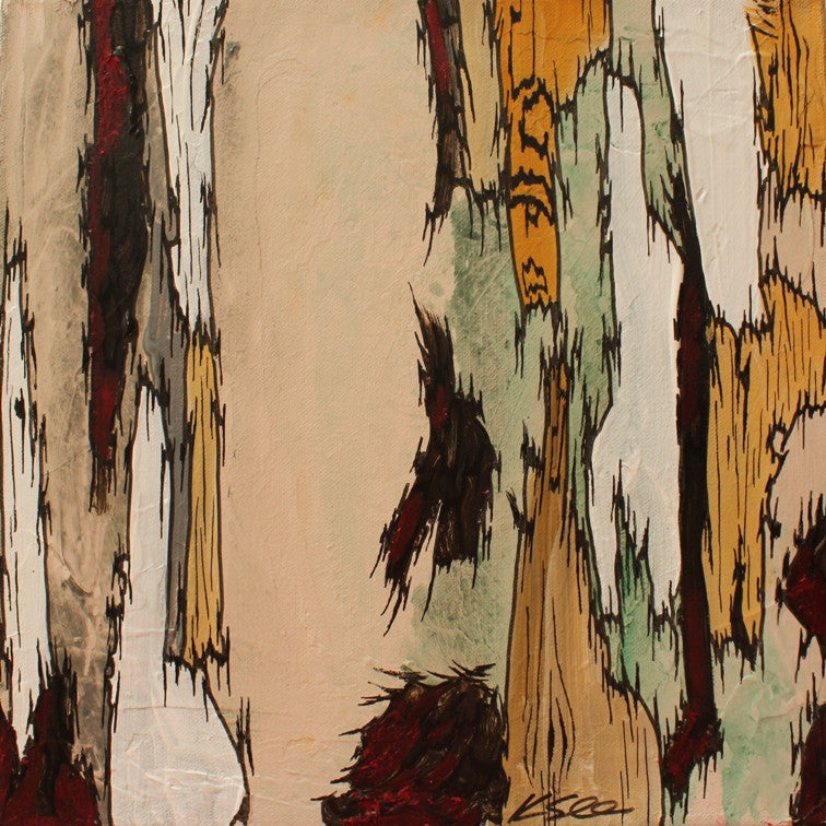 Original painting of abstract trees in neutral colors. Small accent feature in neutral colors, for transitional and rustic spaces.