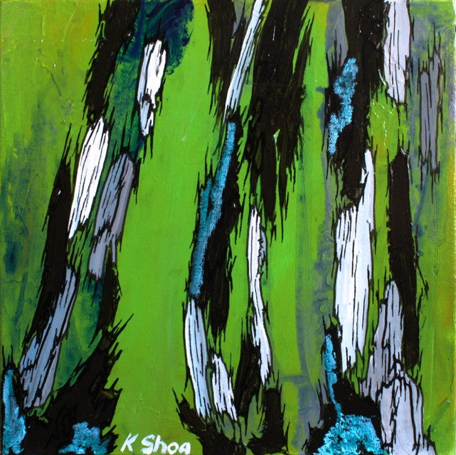 Mint green original abstract small artwork. Acrylic wall art in mint green, highly texturized with ink and oil pastels.