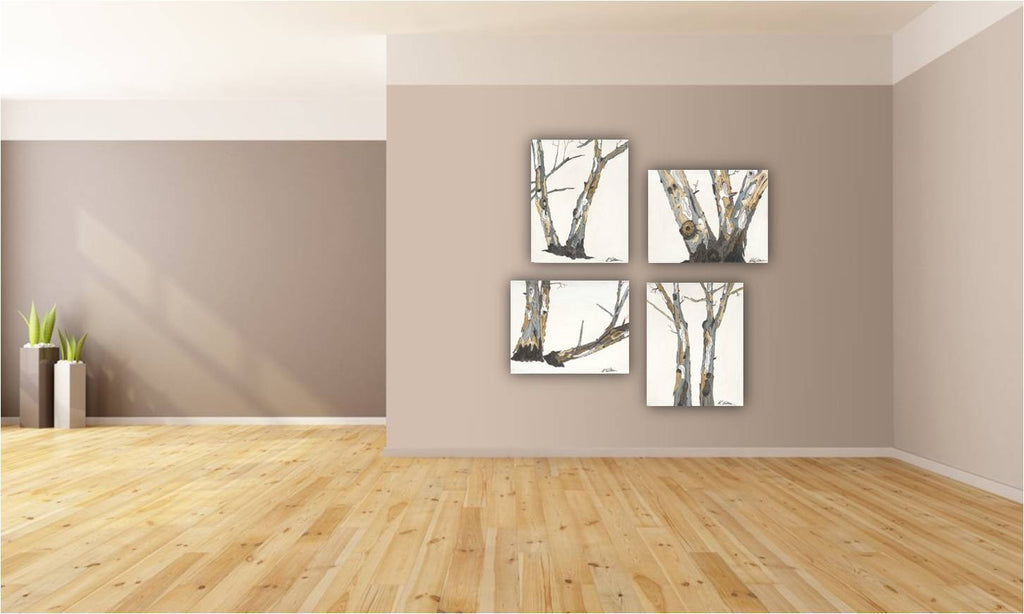 Modern artwork rustic decor birch trees - #1 in a set of 4 - affordable