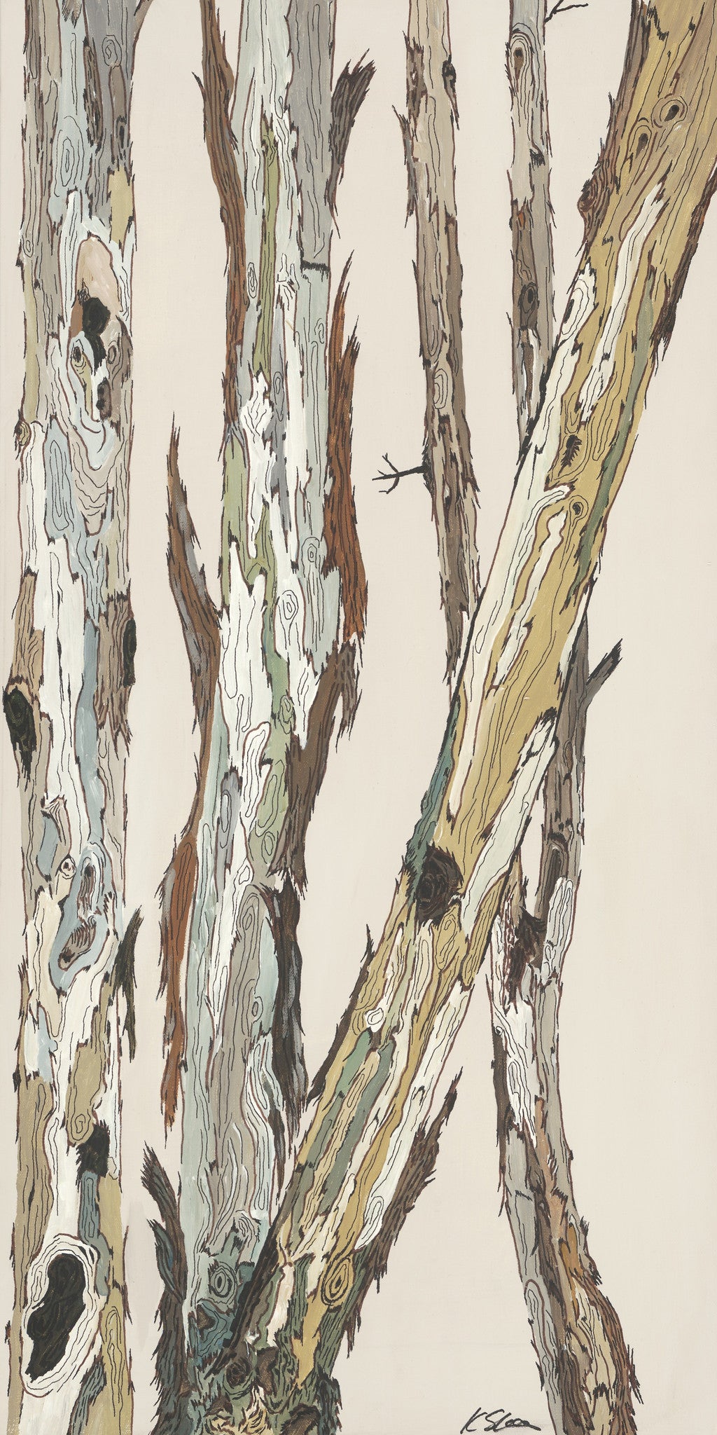 Huge Tree Trunks Diptych in Neutral Rustic Colors — Oversized Two-Panel Vertical Canvas Wall Art