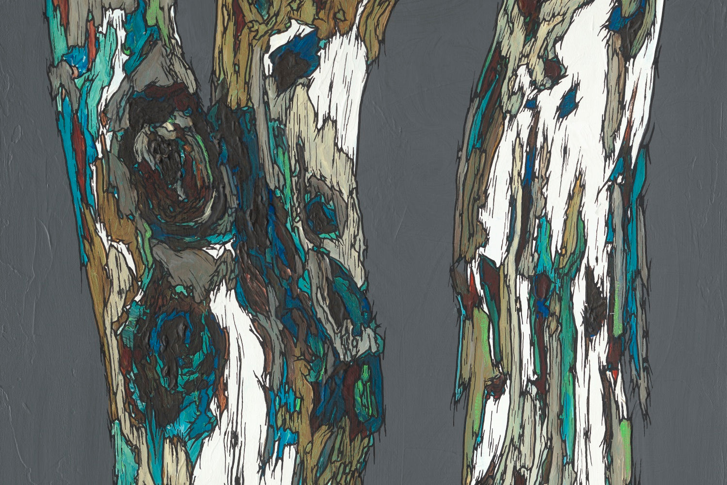 Modern Original Painting of Tree Trunks — Original Large Mixed Media Artwork