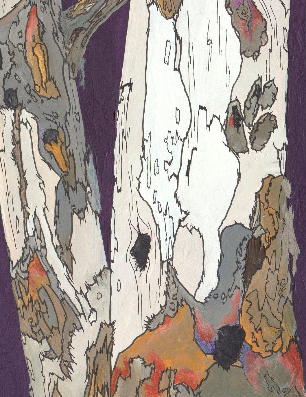 White Birch Trees on Purple — Extra Wide Horizontal Canvas Wall Art
