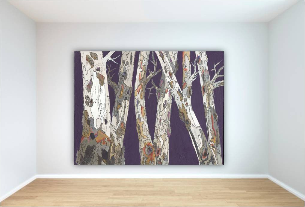 Purple Birch Trees — Oversized Masculine Horizontal Canvas Wall Art