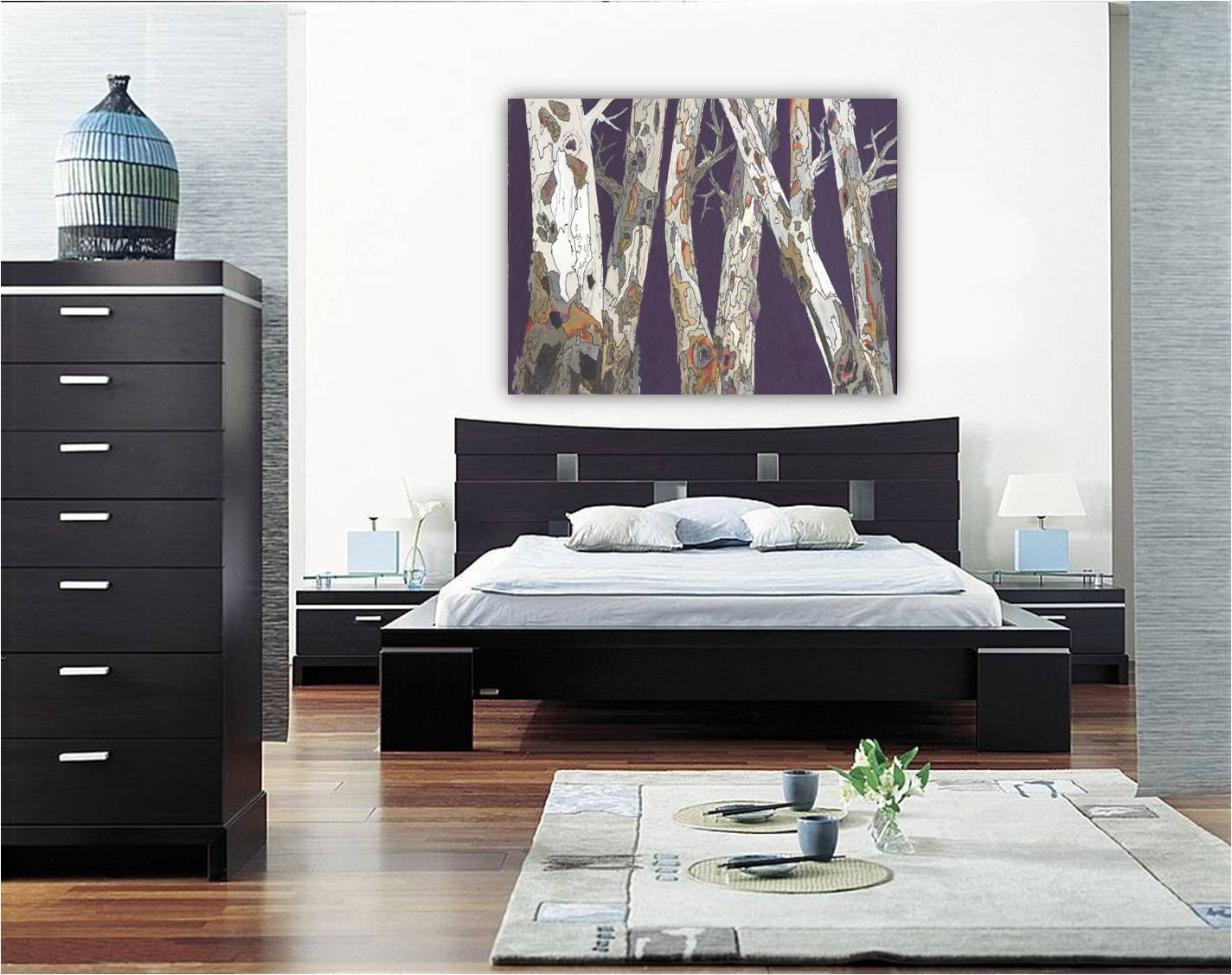 Purple Birch Trees — Oversized Masculine Horizontal Canvas Wall Art