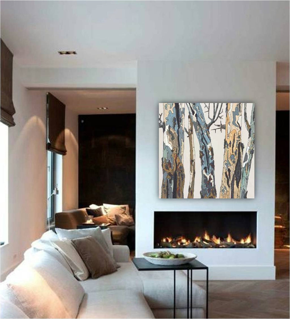 Square extra large wall art white canvas artwork print trees kitchen bedroom modern decor