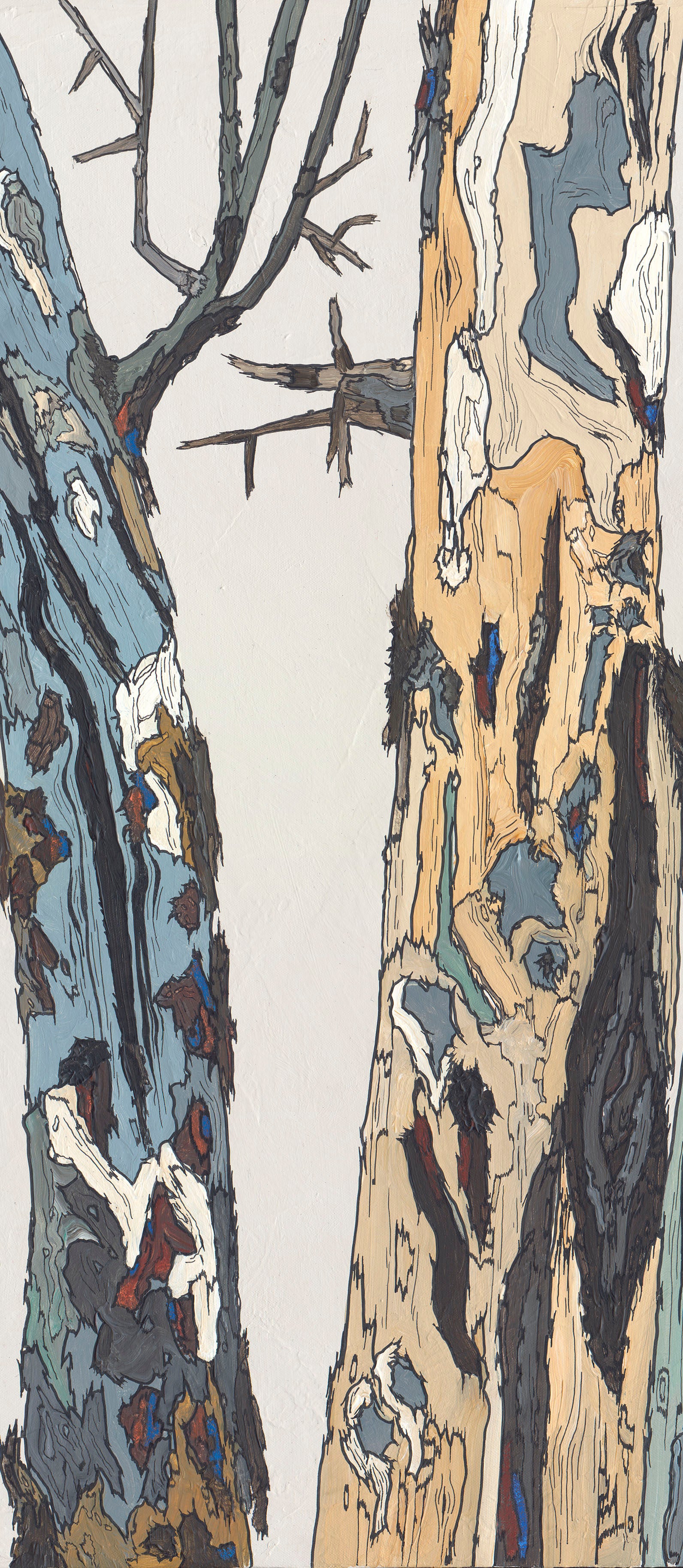 Oversized Tree Triptych — Tall Vertical Art for Curved Stairways & Large Walls